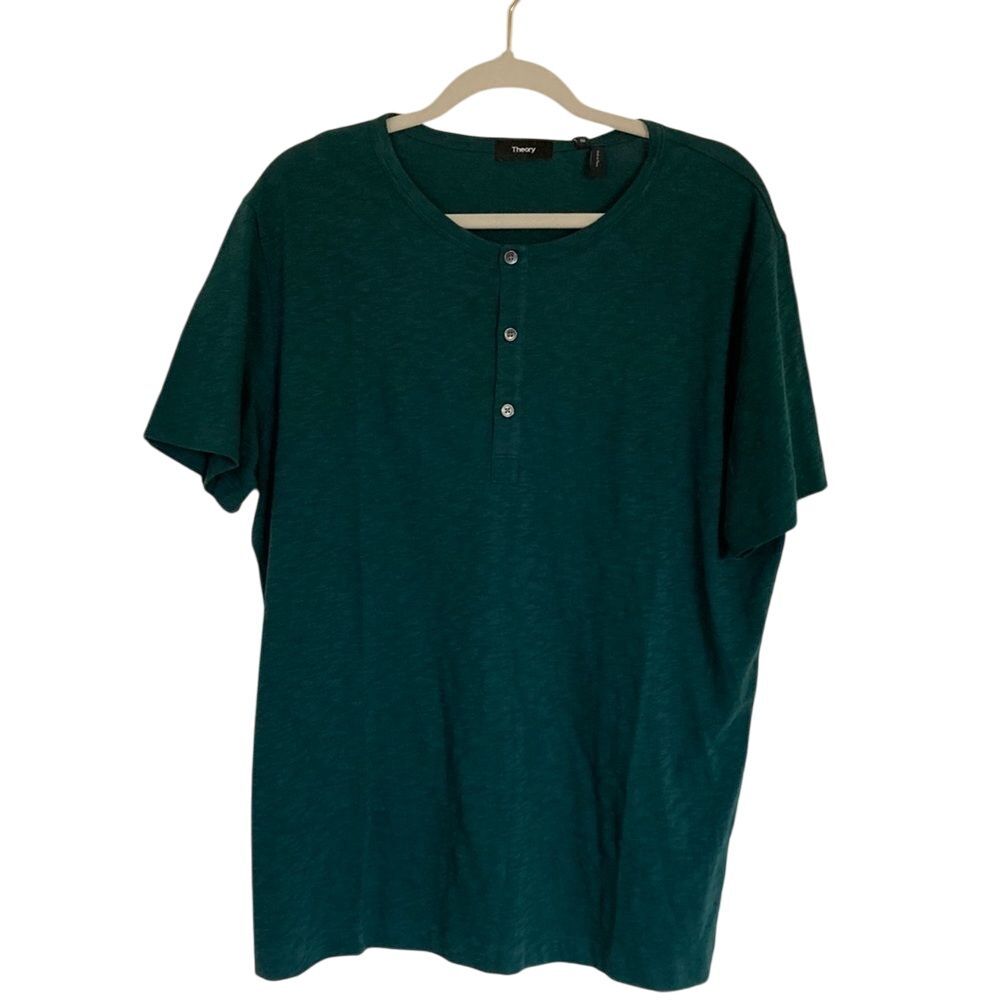 Theory Mens Arlee Strato T Shirt  Size XL Green‎ Three Button Short Sleeve